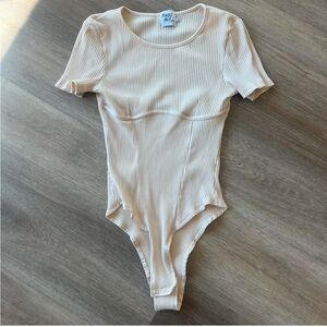 Princess Polly cream ribbed bodysuit with underwire